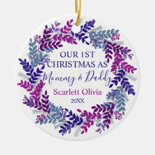 Our First Christmas As Mummy Daddy Baby Wreath Ceramic Ornament