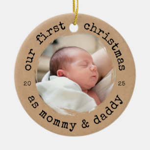 Our First Christmas as Mummy & Daddy Kraft Look Ceramic Ornament