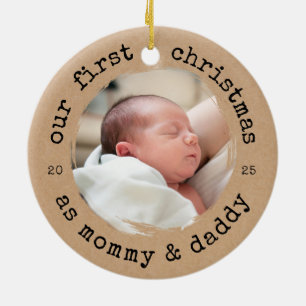 Our First Christmas as Mummy & Daddy Kraft Look Ceramic Ornament