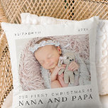 Our First Christmas as Nana and Papa Modern Chic Cushion<br><div class="desc">Design is composed of modern chic typography with sans serif and serif font. Add a custom photo of baby and year.</div>