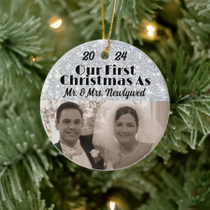 Our First Christmas as Newlyweds Personalise Photo Ceramic Ornament