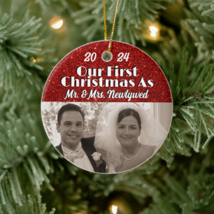 Our First Christmas as Newlyweds Personalise Photo Ceramic Ornament