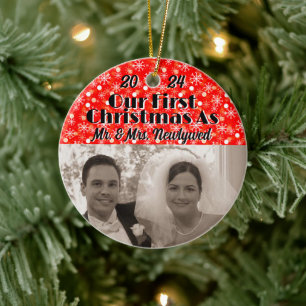 Our First Christmas as Newlyweds Personalise Photo Ceramic Ornament
