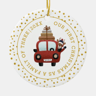 Our first Christmas as parents car gold photo Ceramic Ornament