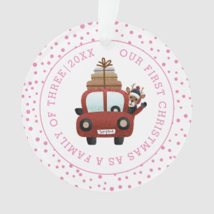 Our first Christmas as parents car pink photo Ornament