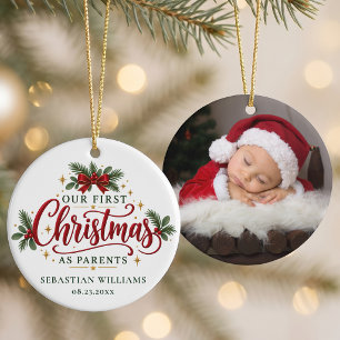 Our First Christmas as Parents Personalised Photo Ceramic Ornament