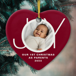 Our First Christmas As Parents Photo Dark Maroon Ceramic Ornament