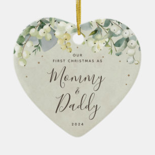 Our First Christmas as Parents Photo Heart Shaped Ceramic Ornament