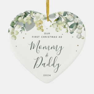 Our First Christmas as Parents Photo Heart Shaped Ceramic Ornament
