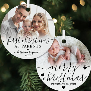 Our First Christmas As Parents Photo Metal Tree Decoration