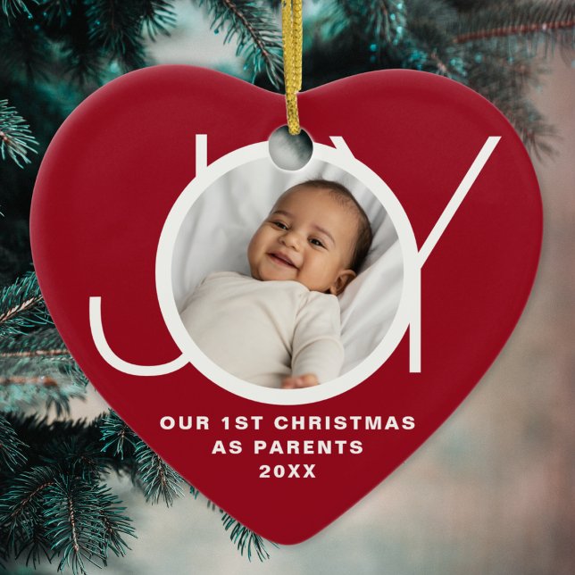 Our First Christmas As Parents Photo Red  Ceramic Ornament (Creator Uploaded)
