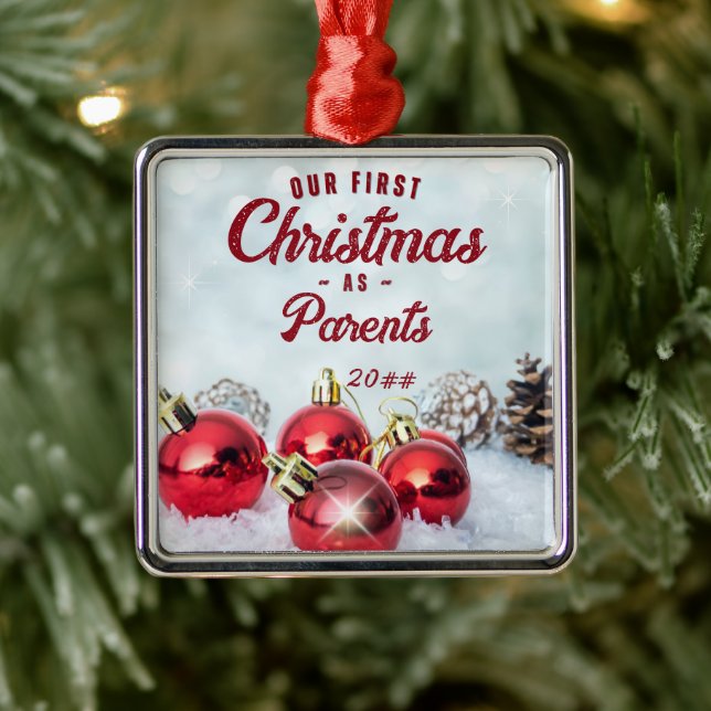 Our First Christmas as Parents Timeless Metal Ornament (Tree)