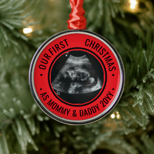 Our First Christmas as Parents Ultrasound Metal Ornament