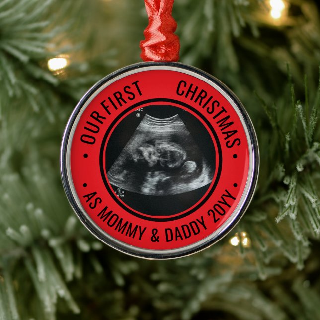 Our First Christmas as Parents Ultrasound Metal Ornament (Tree)