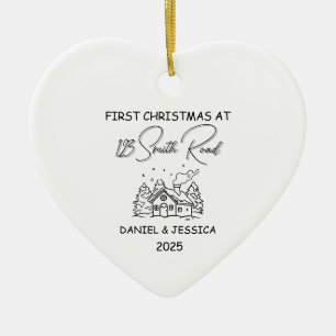 Our First Christmas At, Cute Line Art Christmas  Ceramic Ornament