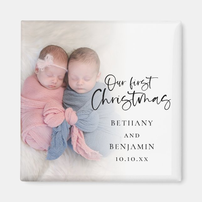 Our First Christmas Baby Twins Photo Names Year Magnet (Front)