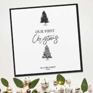 Our First Christmas Black & White Newlyweds Mr Mrs Holiday Card