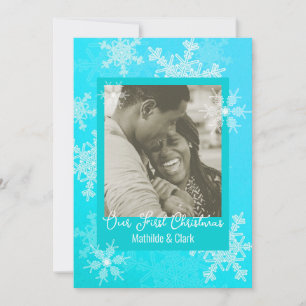 Our First Christmas Blue Snowflakes Minimalist Holiday Card