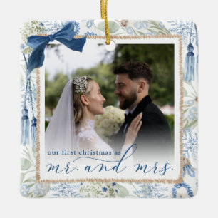 Our First Christmas, Blue Winter, Square Ceramic Ornament