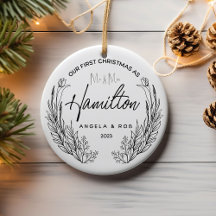 Our First Christmas Ceramic Ornament, Black Line