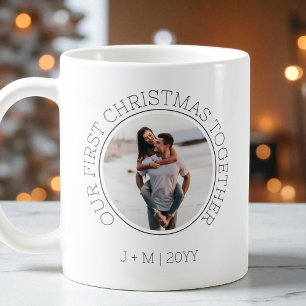Our First Christmas Couple 2 Photo Minimal Holiday Coffee Mug