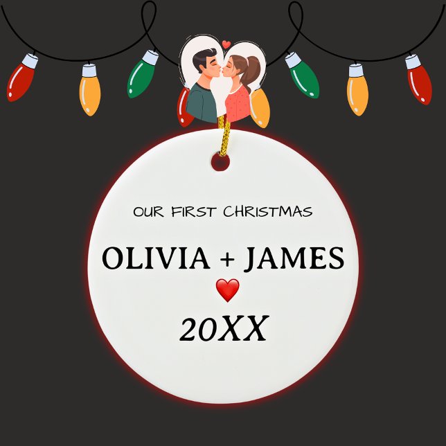 Our First Christmas Couple Heart Ceramic Ornament (Creator Uploaded)