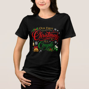 Our First Christmas Couple Love Typography Tri-Blend Shirt