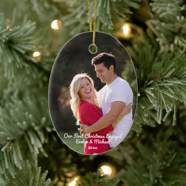 Our First Christmas Couple Photo Ceramic Ornament (Tree)