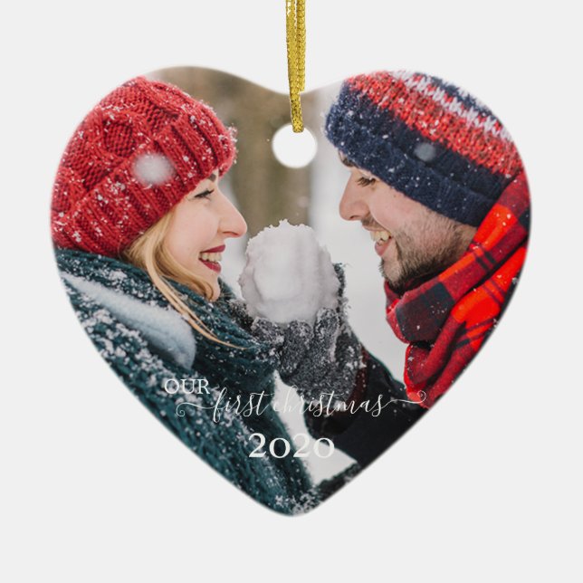 Our First Christmas ,Couple Photo Ceramic Ornament (Front)