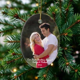 Our First Christmas Couple Photo Ceramic Ornament