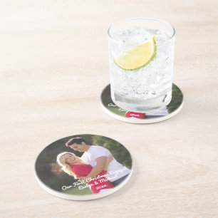 Our First Christmas Couple Photo Coaster