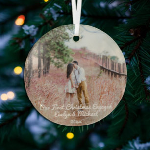 Our First Christmas Couple Photo Glass Tree Decoration