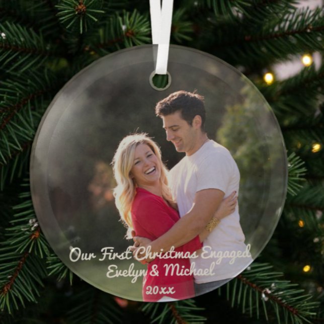 Our First Christmas Couple Photo Glass Tree Decoration (Creator Uploaded)