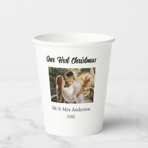 Our first Christmas couple photo name Mr & Mrs mod Paper Cups