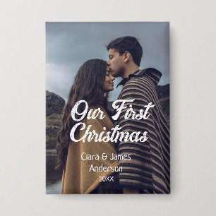 Our first Christmas couple photo name white grey