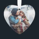 Our First Christmas Couple Photo Red Heart S Ornament<br><div class="desc">Elegant Our First Christmas Couple Photo Red Heart Ornament - Silver Snowflake Back</div>