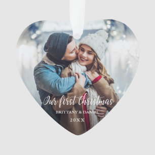 Our First Christmas Couple Photo Red Heart S Ornament