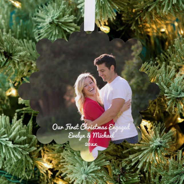 Our First Christmas Couple Photo Tree Decoration Card (Insitu (Tree))