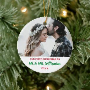 Our First Christmas Custom Photo Married Couple Ceramic Ornament