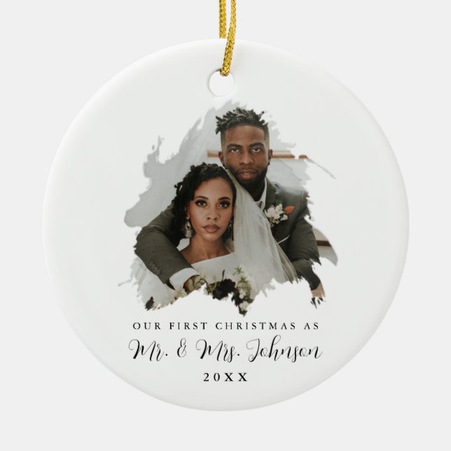 Our First Christmas Custom Wedding Photo Ornament  (Front)