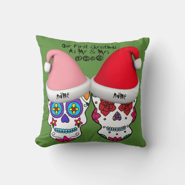 Our First Christmas Customised Sugar Skull Pillow (Front)
