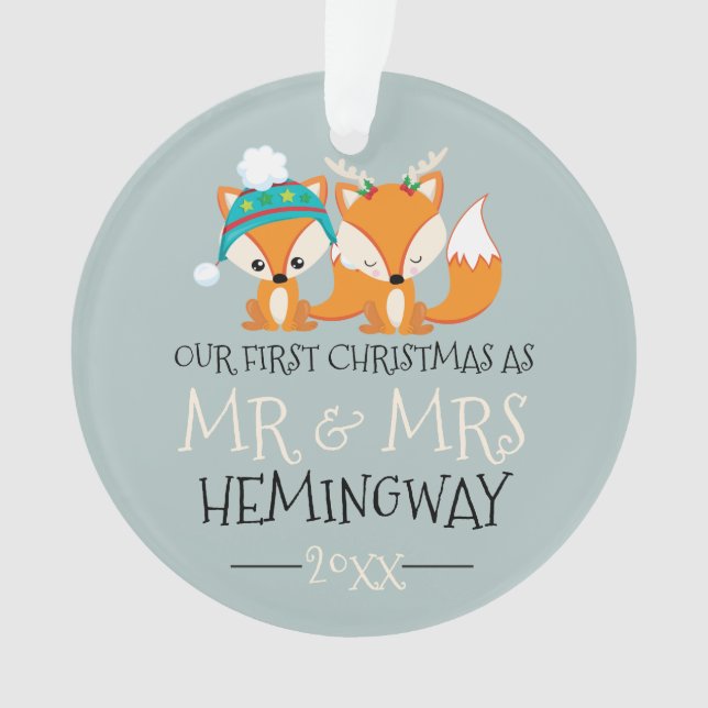 Our First Christmas Cute Red Fox Personalised Ornament (Front)