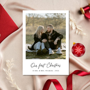Our First Christmas Elegant Newlywed Photo Card