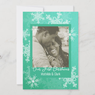 Our First Christmas Emerald Snowflakes Minimalist Holiday Card