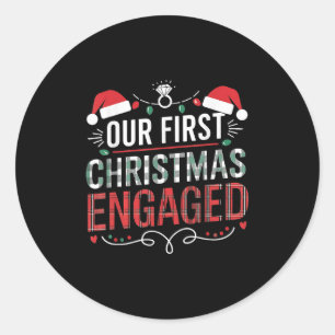 Our First Christmas Engaged 2024 Couples Pyjamas C Classic Round Sticker