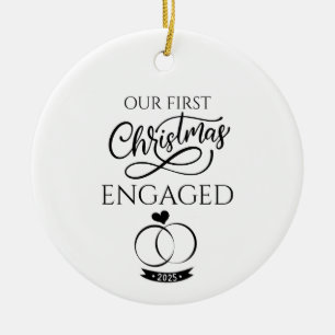 Our First Christmas Engaged 2025 Engagement Ceramic Ornament