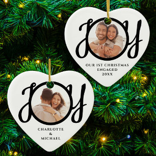 Our First Christmas Engaged 2 Photo Heart-Shaped Ceramic Ornament