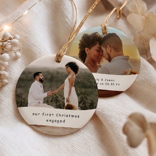 Our First Christmas Engaged 2 Photo Personalised Ceramic Ornament