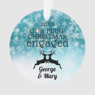 Our First Christmas Engaged Blue Snowflakes Ornament