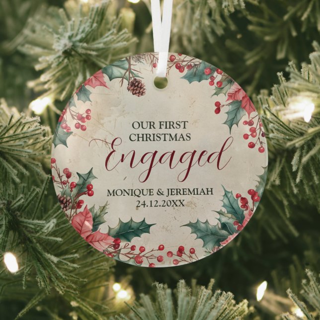 Our First Christmas Engaged Ceramic Ornament (Insitu)